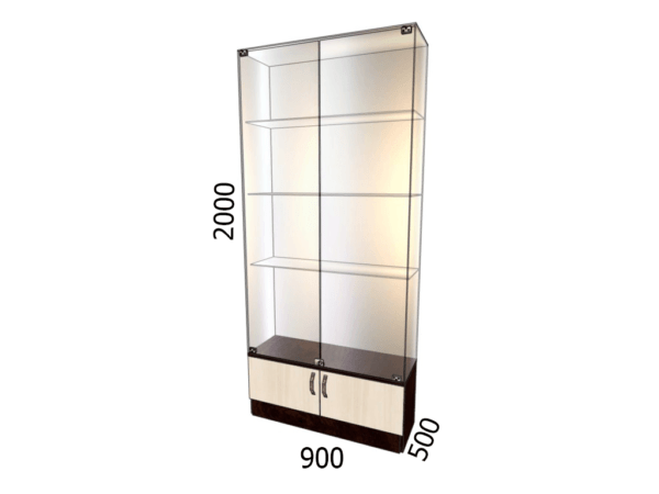 Витрина стеклянная с накопителем фасад зеркало 900*500*2000