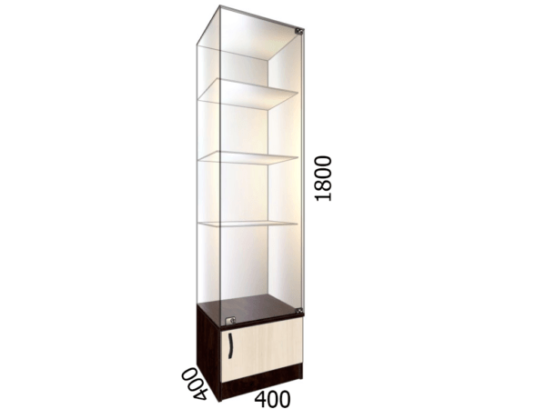 Витрина стеклянная с накопителем 400*400*1800 фасад зеркало